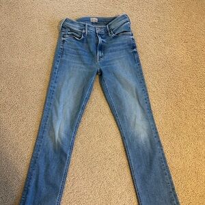 MOTHER Women's Skinny Jeans in Classic Blue Mid Rise Dazzler